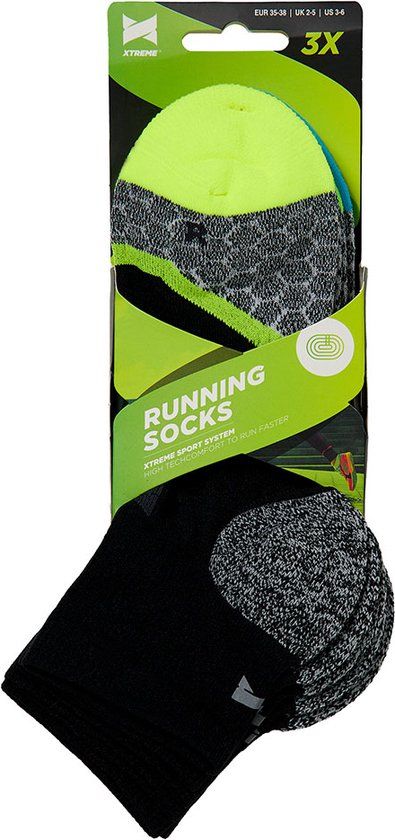 Xtreme Hardloop Sokken Unisex - Multi Zwart - Maat 39/42 - 3 Paar