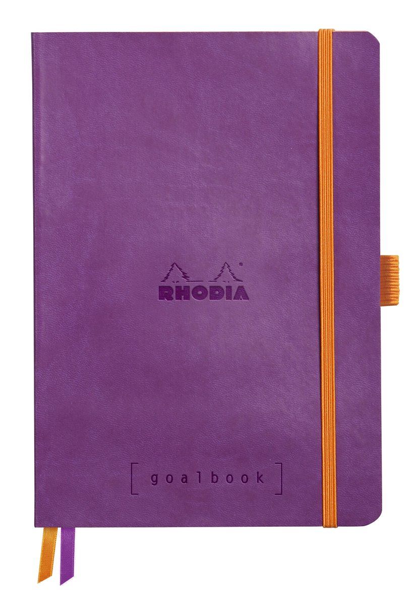 RHODIA 117750C - Soepel Notitieboek Bullet Journal Goalbook Violet - A5 14,8 x 21 cm - Dot Stippen - 240 pagina's - Clairefontaine Ivoor Papier 90 g/m² - 2 Leeslinten, Elastieksluiting - Imitatieleer