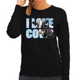 Bellatio Decorations I love cows Tekst sweater met dieren foto van een koe zwart voor dames - cadeau trui koeien liefhebber XS