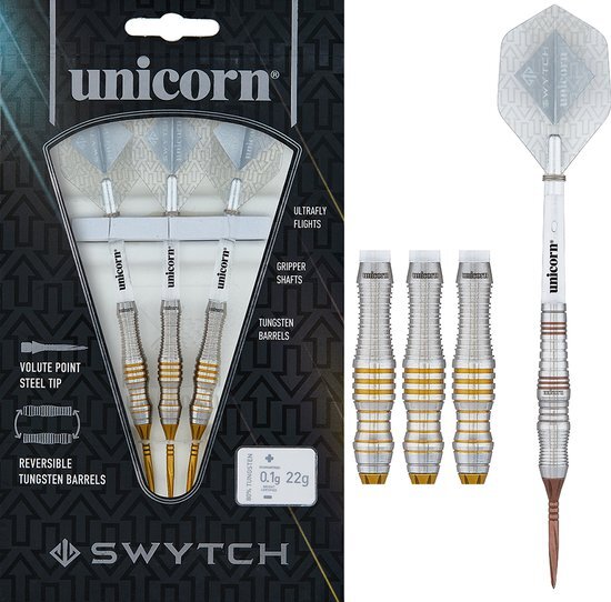 Unicorn SWYTCH|Goud|Stalen punt Dartpijlen Unisex, Zilver, 24 g