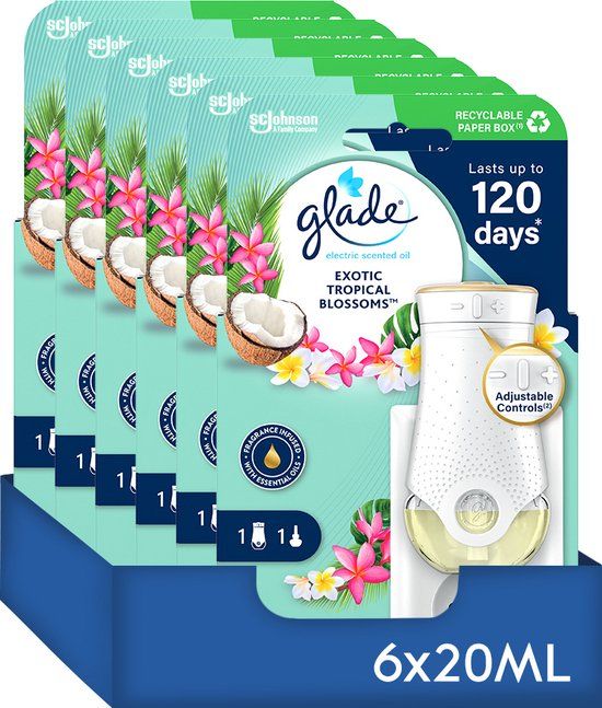 Glade Electric Scented Oil Houder Exotic Tropical Blossoms - Elektrische Luchtverfrisser - 6 x 20ML
