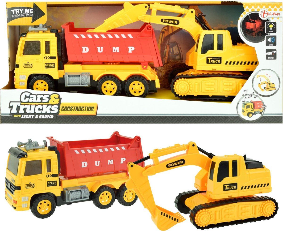 Toi Toys Kiepwagen + Graafmachine - Incl. licht/geluid - Incl. Batterijen
