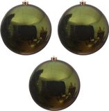 Decoris Kerstbal - 3x - donkergroen - groot - 14 cm - kunststof - glans - kerstversiering