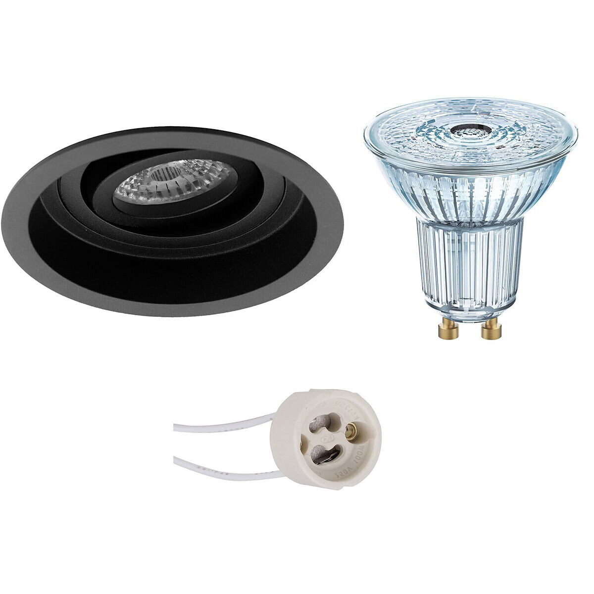 Osram - LED Spot Set - Parathom PAR16 927 36D - Pragmi Domy Pro - GU10 Fitting - Dimbaar - Inbouw Rond - Mat Zwart - 5.5W - Warm Wit 2700K - Verdiept - Kantelbaar - Ã˜105mm