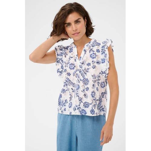 Kaffe Gebloemde Top Broderie Blauw