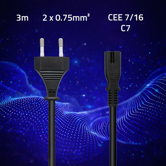 Qoltec Stroomkabel IEC C7 | CEE 7/16 | acht | 2x0,75 mm² | Zuiver koper | 3m