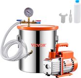 VEVOR 18,93 L vacuümkamer & 3,5 CFM pomp, roestvrijstalen kamer, enkeltraps vacuümpomp ontgassingskamerset, met acryl deksel, olie, 1,5 m slang, vacuümpompset voor ontgassing van hars, siliconen epoxyharsen