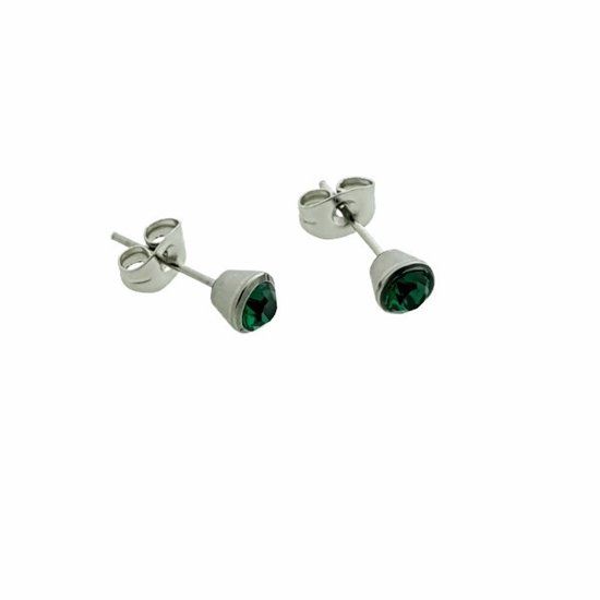 Aramat Jewels Oorbellen - groen - kristal - chirurgisch staal - zilverkleurig - 5mm