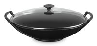 Le Creuset Gietijzeren Wok/Roerbakpan Rond Mat Zwart met Glazen Deksel 36cm 4,5L