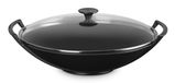 Le Creuset Gietijzeren Wok/Roerbakpan Rond Mat Zwart met Glazen Deksel 36cm 4,5L
