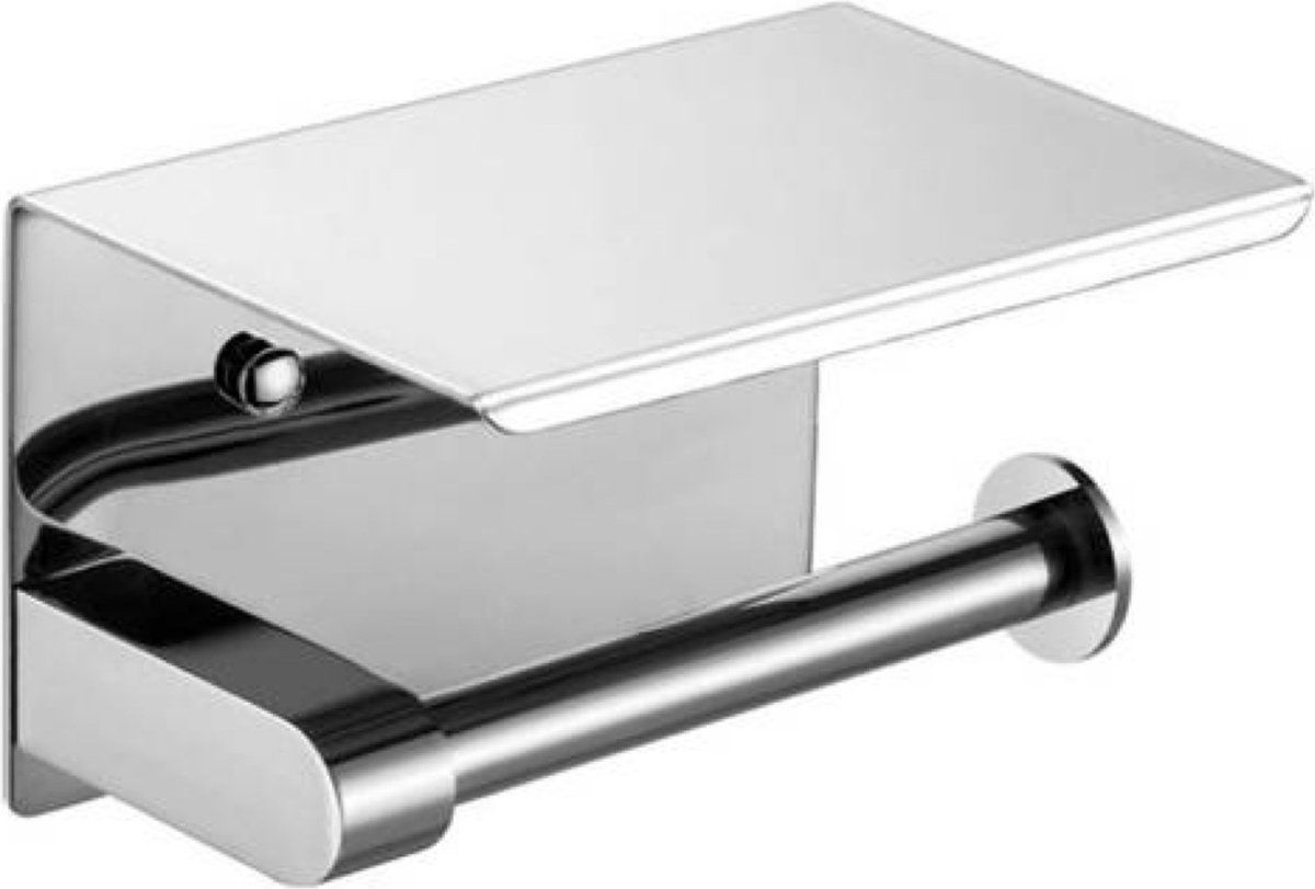 Eavy WC Rolhouder met Plankje - Zelfklevend / Zonder Boren / Boren - Toiletrolhouder - Chroom