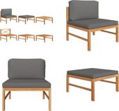 vidaXL 3-delige Loungeset met donkergrijze kussens teakhout