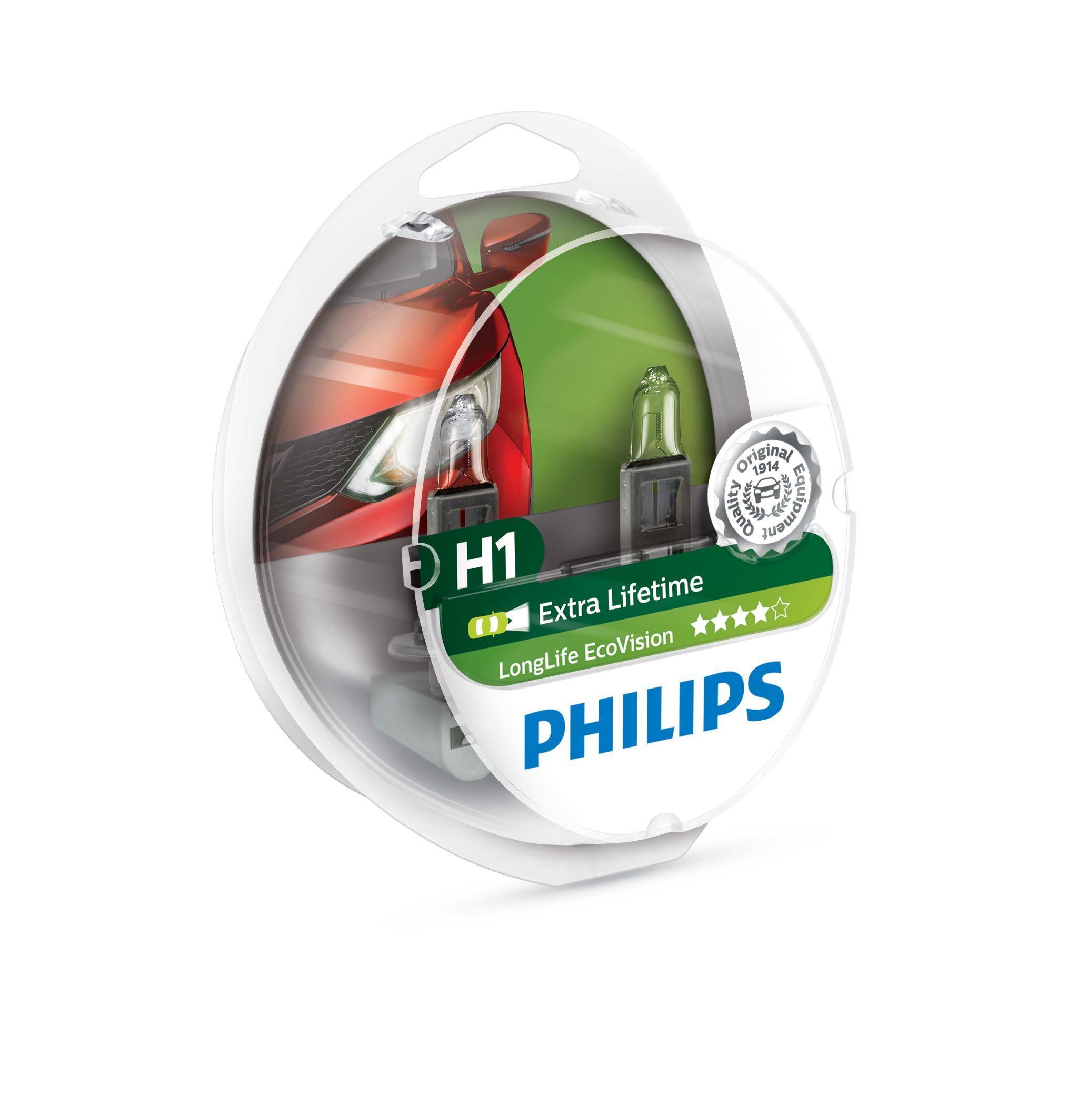 Philips LongLife EcoVision Type lamp: H1, verpakking van 2, koplamp voor auto
