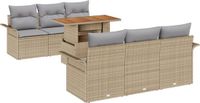 vidaXL Banc de jardin - Ensemble - 7 pièces - Beige - Polyrotin