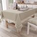 PETTI Artigiani Italiani - Elegant rechthoekig tafelkleed van katoen, voor keukentafel, woonkamer, met ruches van kant met franjes en strikken, effen, voor 12 plaatsen (140 x 240 cm) beige