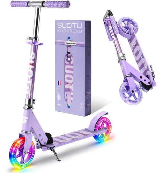 Suotu Kinderstep - 145mm Lichtgevende Wielen - Paars - Kinderstep - Aluminium - Max. 50 kg