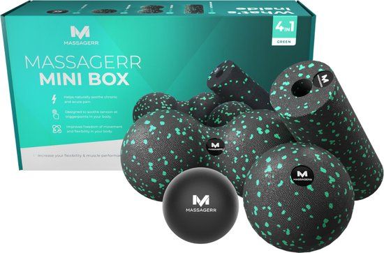 Massagerr® Mini Box – Massage Bal, Duo Massagebal & Mini Foam Roller – Zwart-Groen