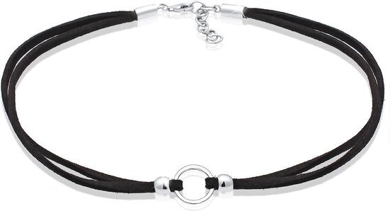 Elli Halsketting Trend choker cirkel band zwart 925 zilver