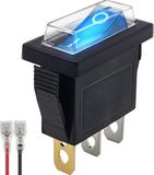 ProRide Interrupteur à bascule ON-OFF KCD3-12 - avec capuchon de protection et câble de connexion - 3 broches - Rectangulaire - 12V/20A - Bleu