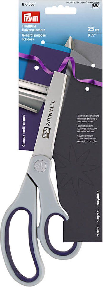 Prym 610553 TITANIUM universele schaar 9 1/2'' 25 cm, roestvrij staal, blauw