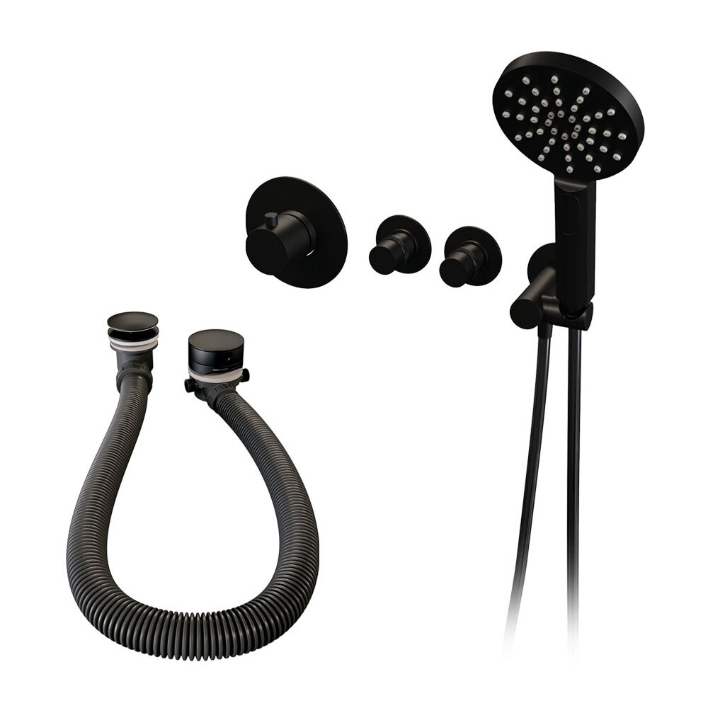 Brauer Inbouwthermostaatset Black Incl 3 Standen Handdouche En Badafvoer Mat Zwart