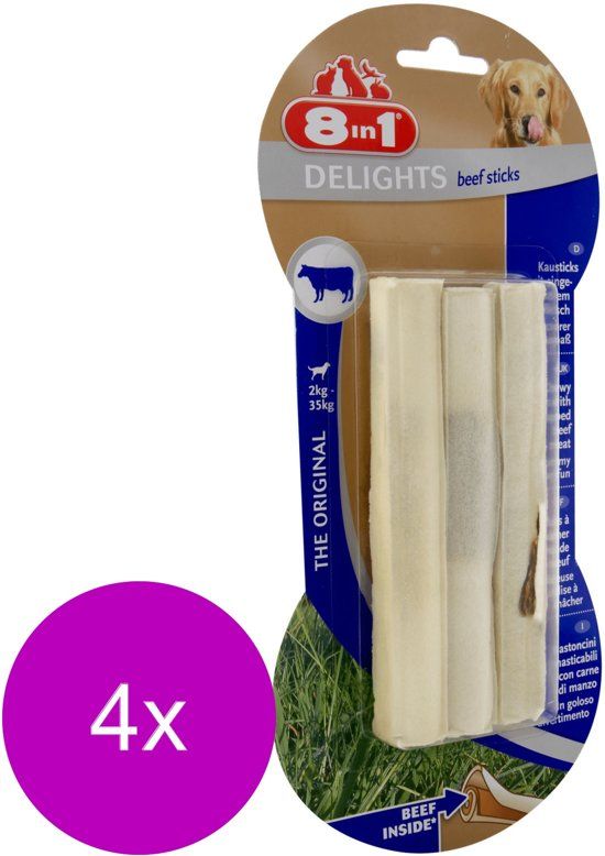 8in1 Delights Kauwsticks - Hondensnacks - 4 x Rundvlees 3x25 g 3 stuks