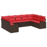 vidaXL Tuinbank Set 9 st Bruin en Rood poly rattan