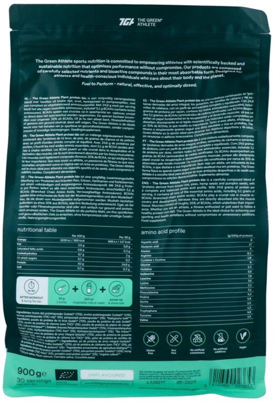 The Green Athlete Plant protein natural bio 900 Gram