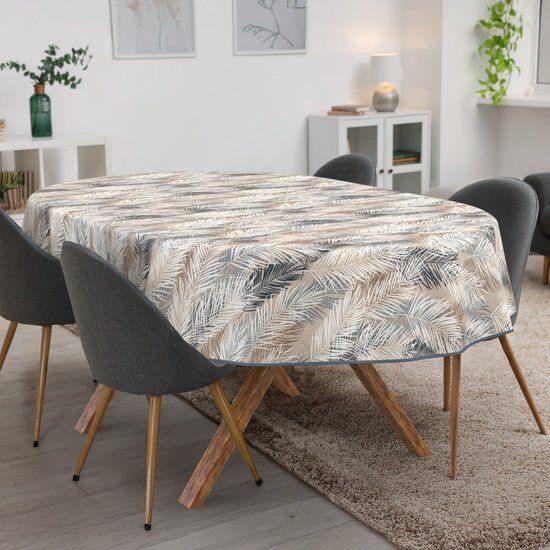 ANRO Tafelkleed Bladeren Grijs Ovaal 240x140cm