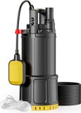 Wiltec pompe submersible avec interrupteur à flotteur, 1000 W, adapté aux forages profonds jusqu'à 7 mètres, avec une hauteur de refoulement de 30 mètres, pompe à eau pour eau claire