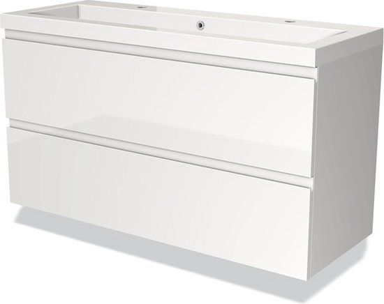 Maxaro Badkamermeubel 120cm Modulo Hoogglans Wit 2 Lades Greeploos Wastafel Mineraalmarmer