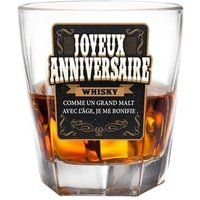 Whiskyglas met de boodschap gelukkige verjaardag roos