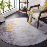 SAFAVIEH Modern abstract tapijt machinewasbaar en antislip - Ideaal voor drukke gebieden - Tacoma Collection, Korte pool, Grijs en Goud, 120 X 120 cm