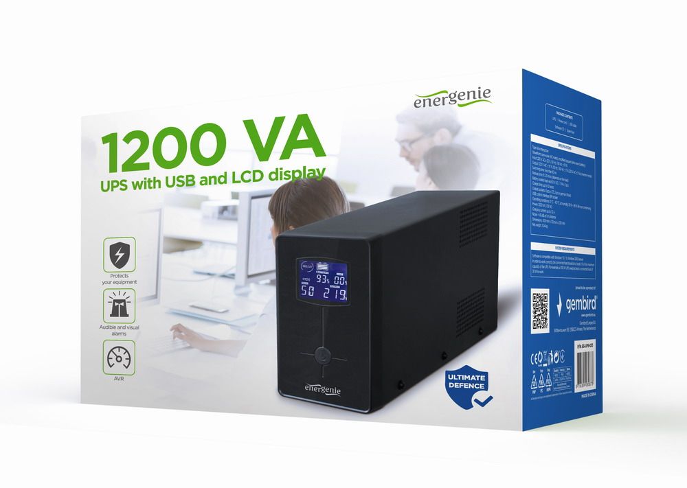 Gembird EnerGenie EG-UPS-033 - UPS met LCD, 1200 VA - Zwart