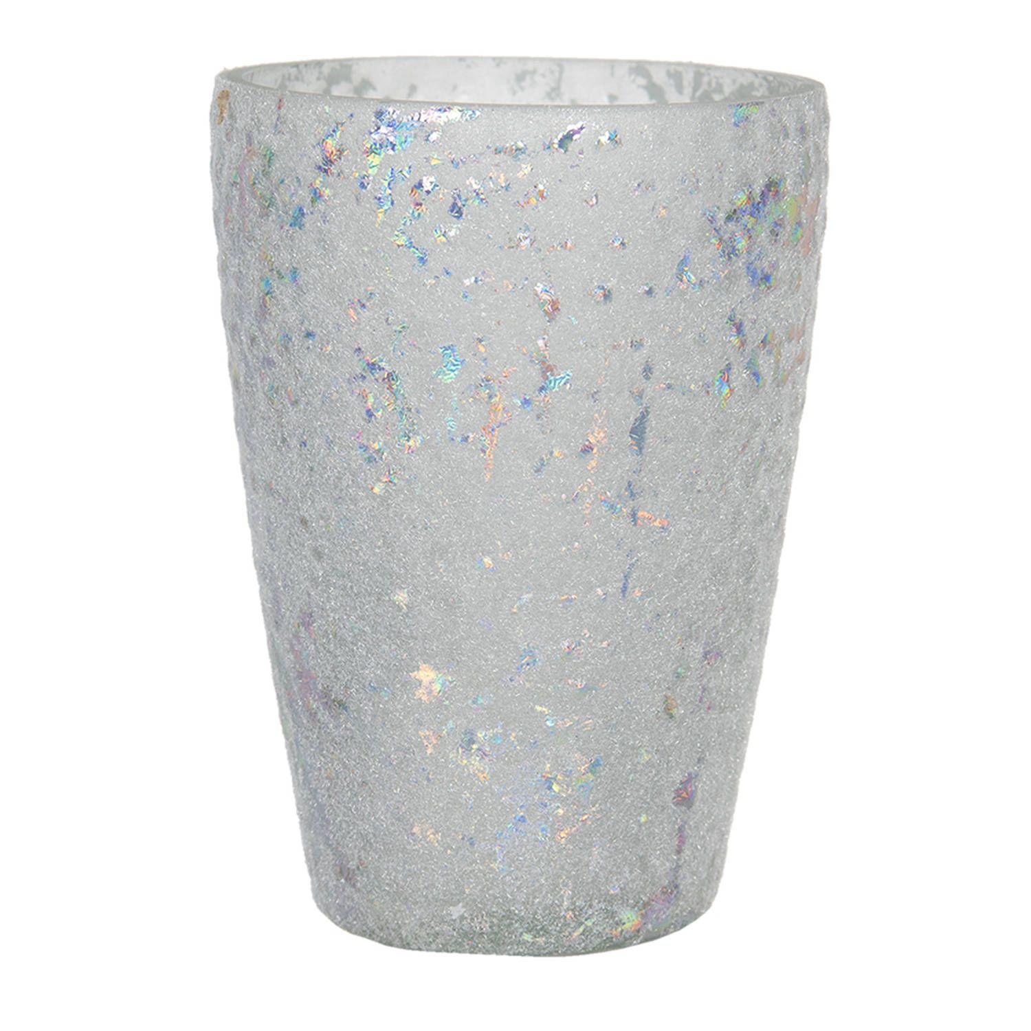 Clayre & Eef Glazen Theelichthouder - ø 9*13 cm - Wit Glas