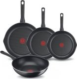 Tefal Day by Day Set de poêles - Poêles 20/24/28cm + Wok 28cm - Ne convient pas à l'induction - Revêtement antiadhésif - Becs verseurs - Aluminium - Noir