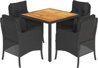 vidaXL 5-delige Tuinset met Kussens Poly Rattan Zwart