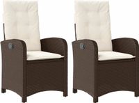 Fauteuils de jardin 2 pièces réglables avec coussins poly rotin marron