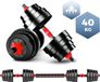 SOUTHWALL Set d'haltères - Réglable jusqu'à 40kg - Set d'haltères 2-en-1 avec barre - Home Gym - Vinyle - Noir/Rouge