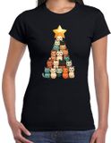 Bellatio Decorations Kerst T-shirt voor dames - kerstboom van katjes - zwart - kerstkatjes - Kerstmis XS