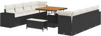 vidaXL Tuinbank Set 11-delig Zwart Polyrattan