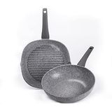 Moneta Sinfonia grillpan + wok ook voor inductie, coating versterkt met minerale deeltjes, Made in Italy