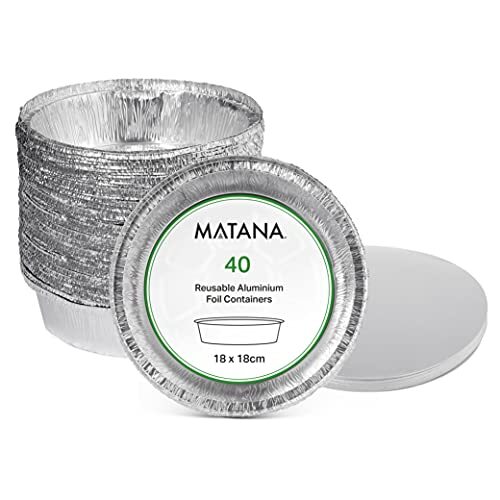 Matana 40 Aluminium Wegwerp Bakjes met Deksel, Rond (18,5cm) - Oven- en Diepvriesbestendige Grillschalen - Ook Geschikt als Bakvormen (3,5cm Hoogte)