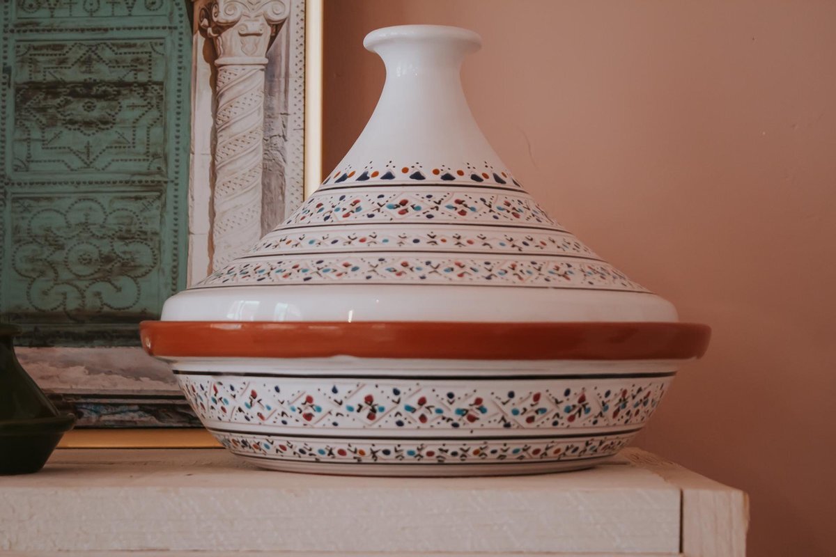 Souk Breda Kook Tajine voor Inductie, Gas, Oven Wit met Spikkels XL