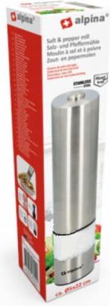 Alpina Zout- en pepermolen 22,3 cm alu/abs zilver