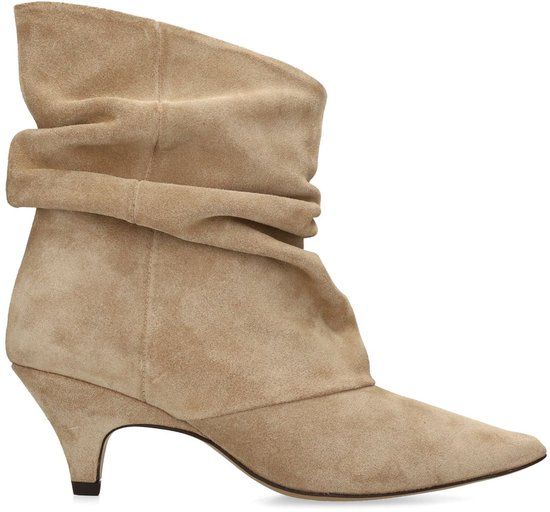 Manfield - Dames - Beige suède slouchy enkellaarsjes met hak - Maat 41