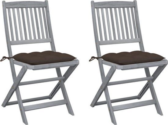 vidaXL Set van 2 klapstoelen met kussens, massief acaciahout, taupe