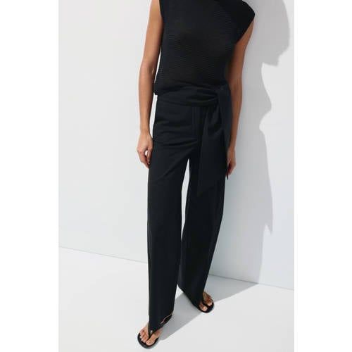 Mango wide leg broek met ceintuur - zwart