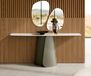 Livos Console Bord forme bateau 180x40 cm Céramique Onyx Champagne Métal finition effet Titane