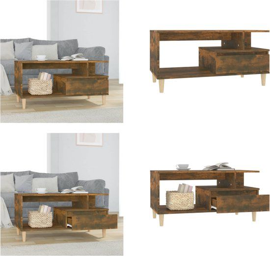vidaXL Salontafel 90x49x45 cm bewerkt hout gerookt eikenkleurig